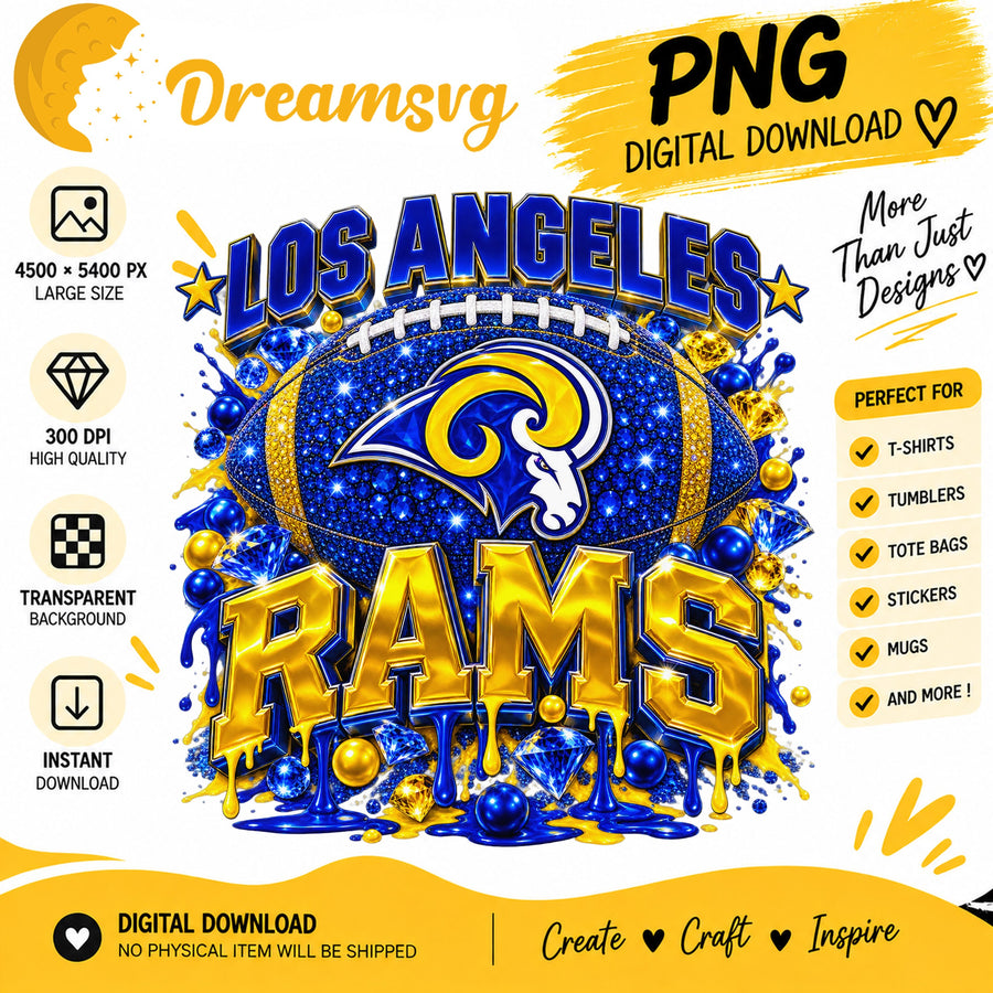 Los Angeles Rams Bling Glitter Football Sublimation PNG