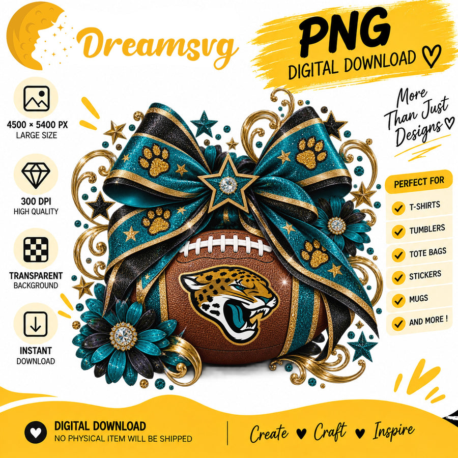 Jacksonville Jaguars Coquette Bow Football Sublimation PNG