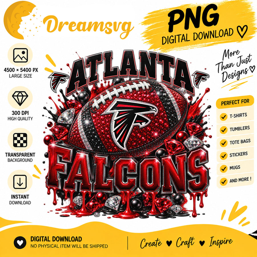 Atlanta Falcons Bling Glitter Football Sublimation PNG