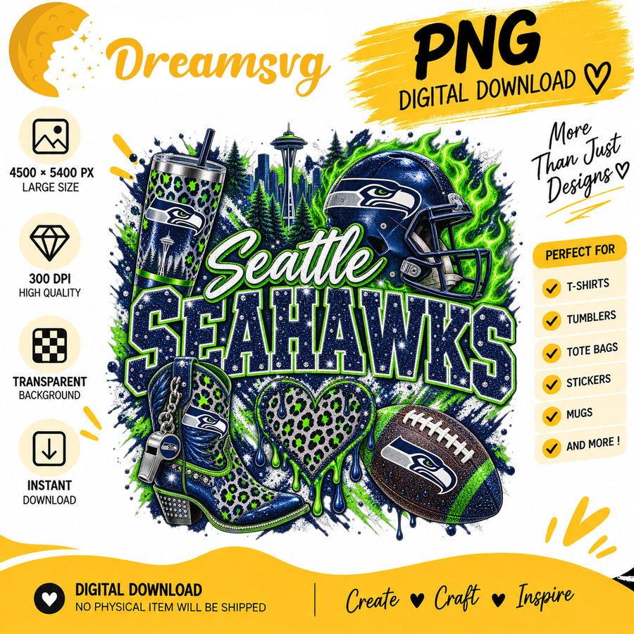Seattle Seahawks Bling Glitter Leopard Boots Football PNG