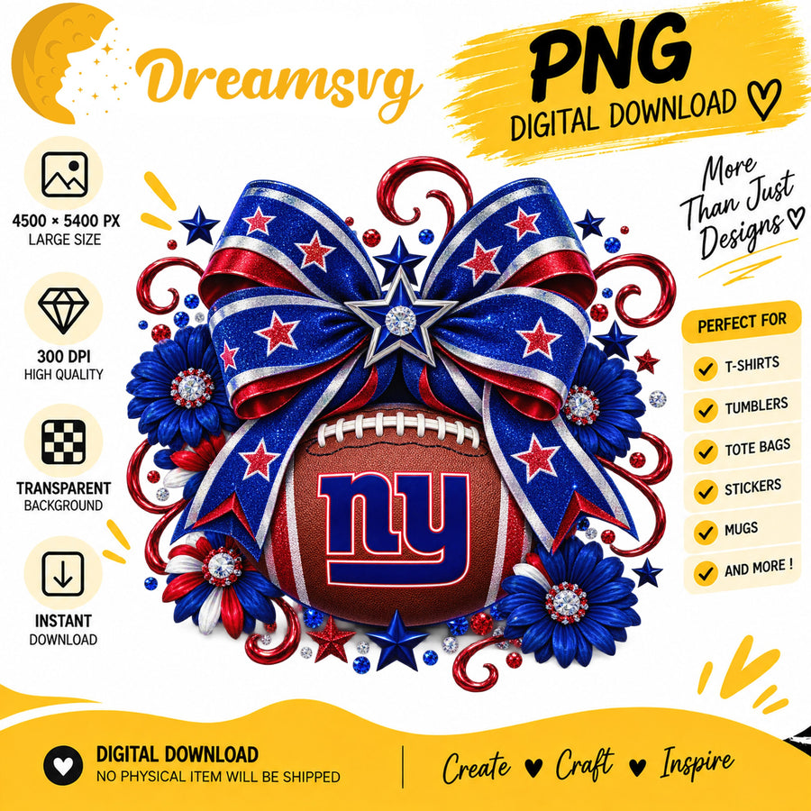 New York Giants Coquette Bow Floral Football Sublimation PNG