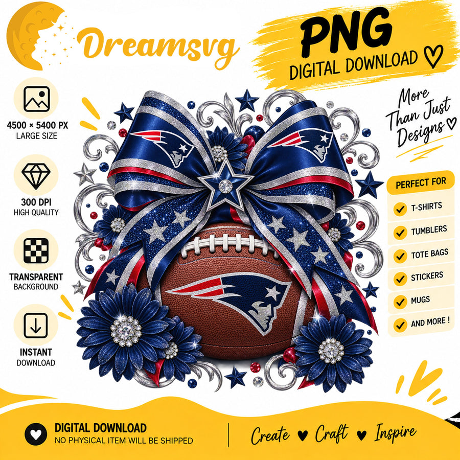 New England Patriots Coquette Bow Football Sublimation PNG