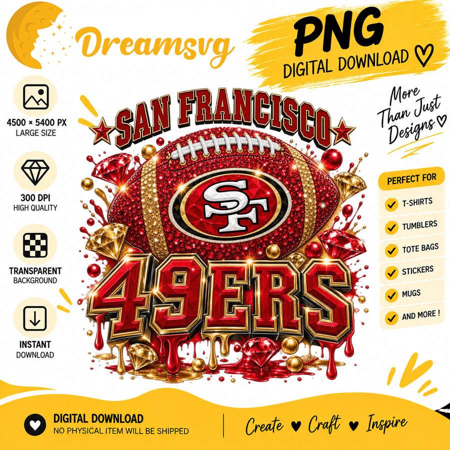 San Francisco 49ers Bling Glitter Football Sublimation PNG