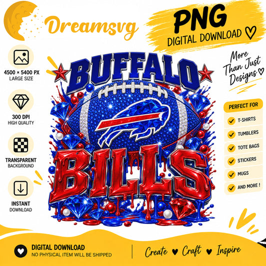 Buffalo Bills Bling Glitter Football Sublimation PNG