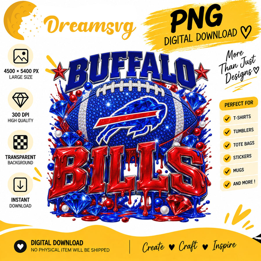Buffalo Bills Bling Glitter Football Sublimation PNG