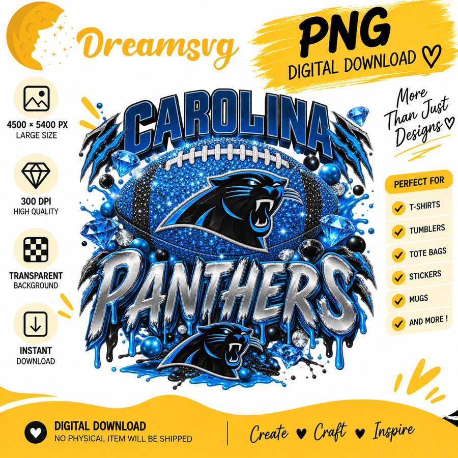 Carolina Panthers Bling Glitter Football Sublimation PNG