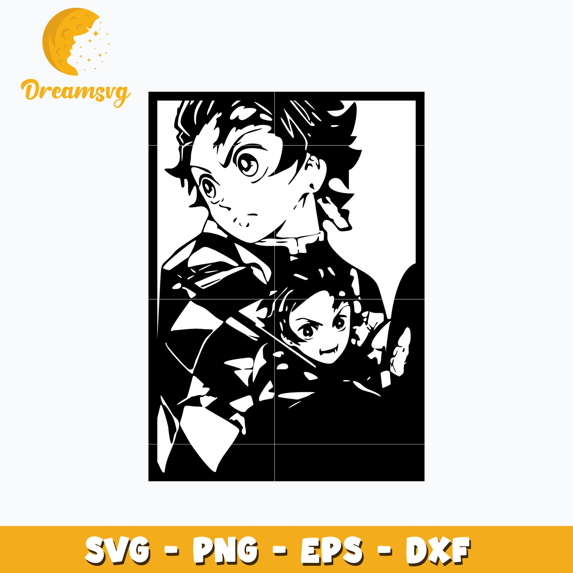 Tanjiro black white svg, anime svg, Kimetsu no yaiba svg