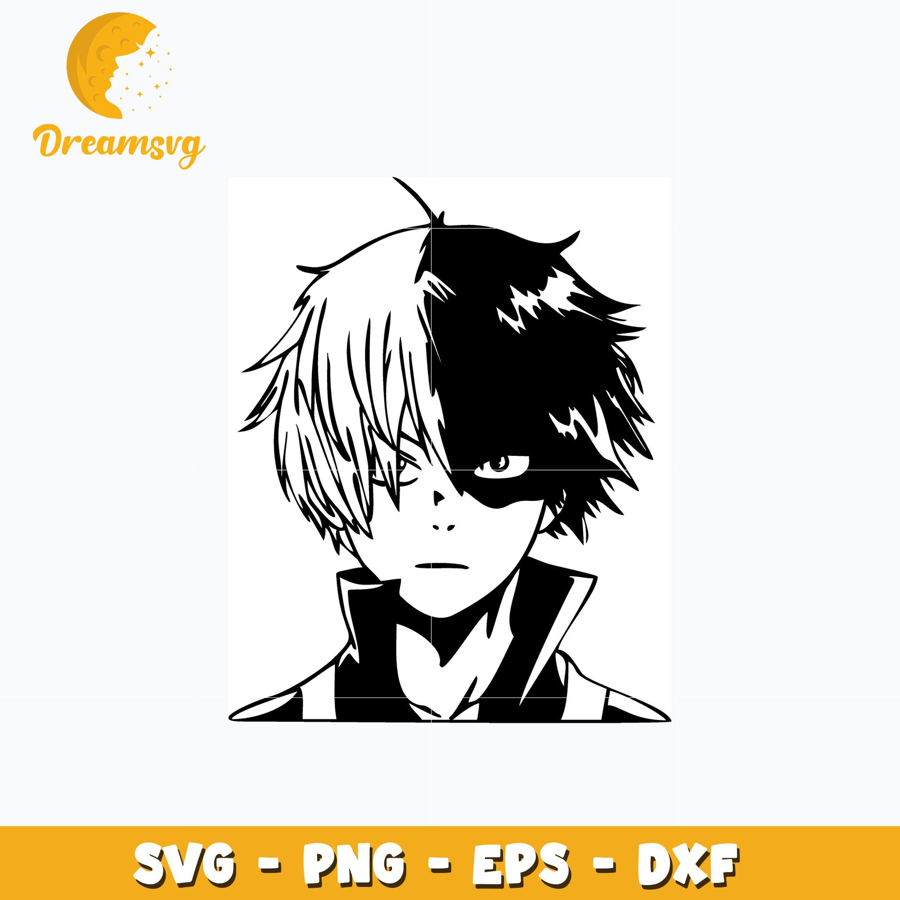 Shouto face black white svg, anime svg, My hero academia svg