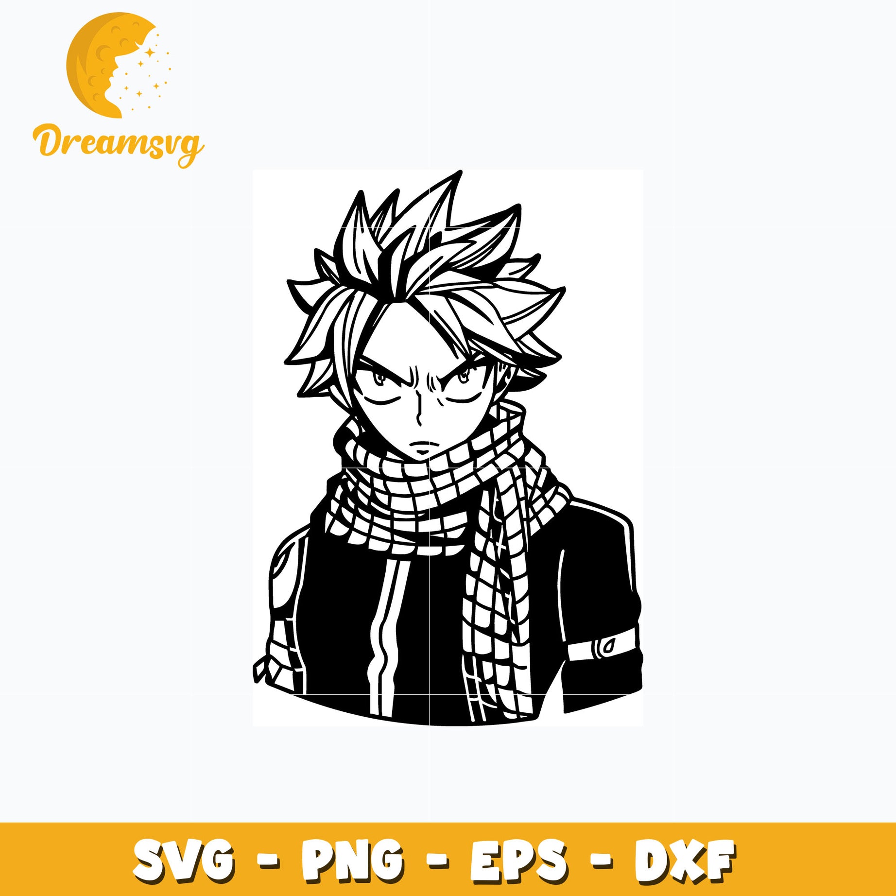 Natsu black white design svg, anime svg, fairy tail svg