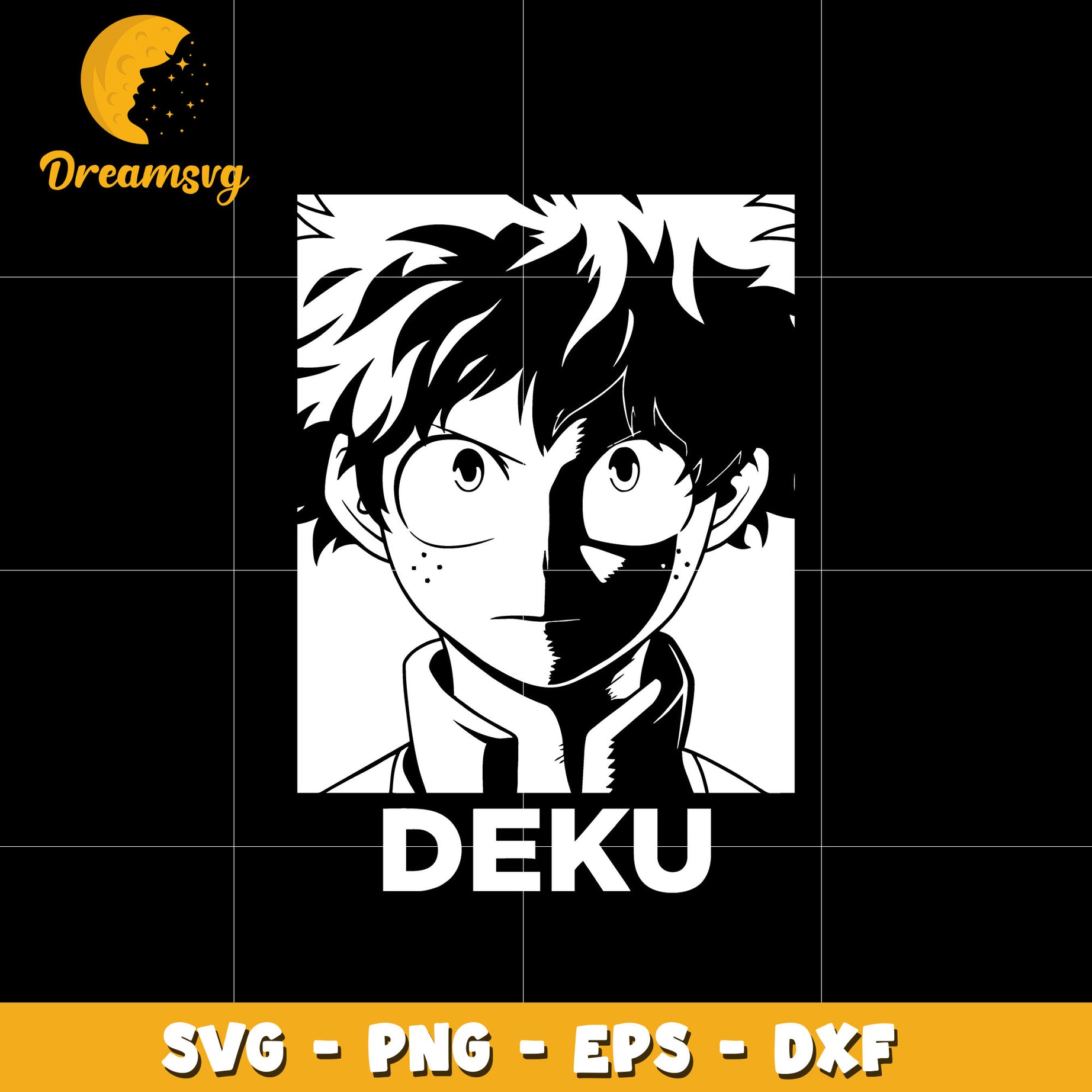 Deku black white svg, anime svg, My hero academia svg