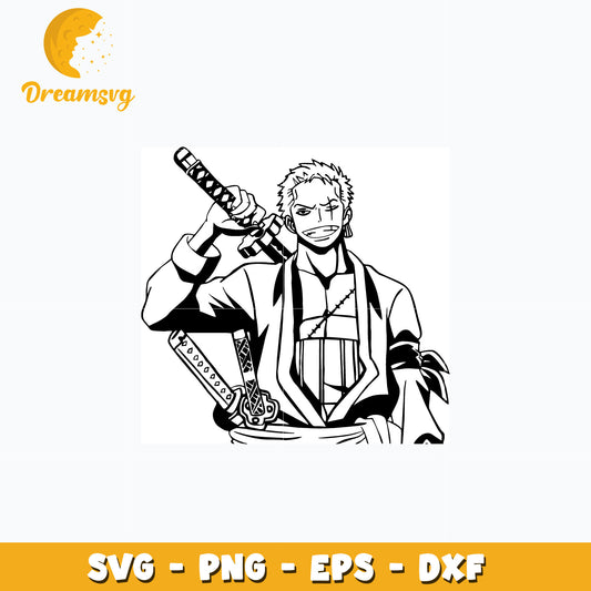 Zoro black white design svg, anime svg, One piece svg