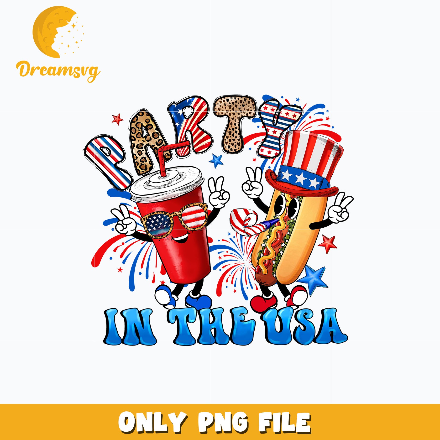 Party in the usa Hot dog design Png