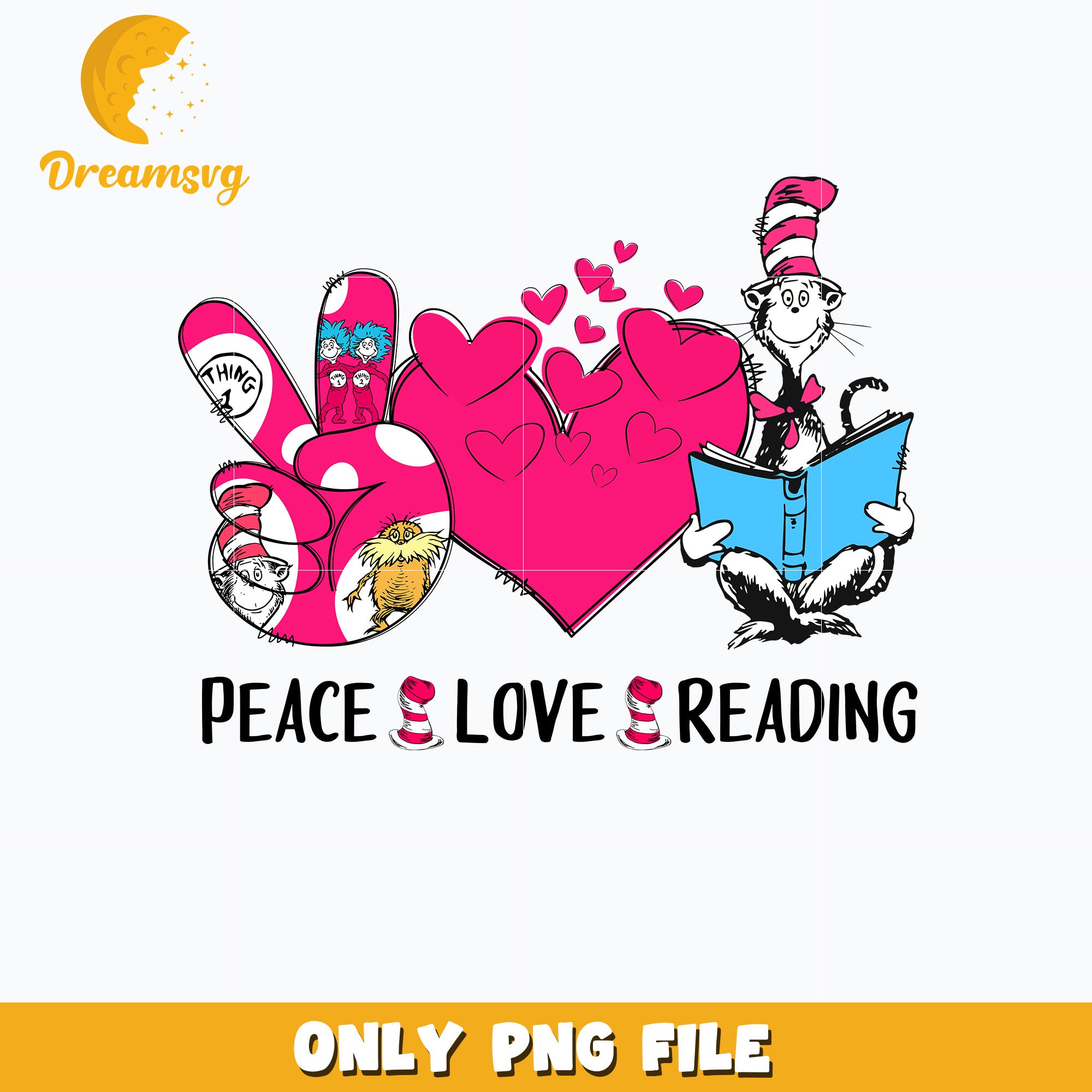 Dr Seuss peace love reading png