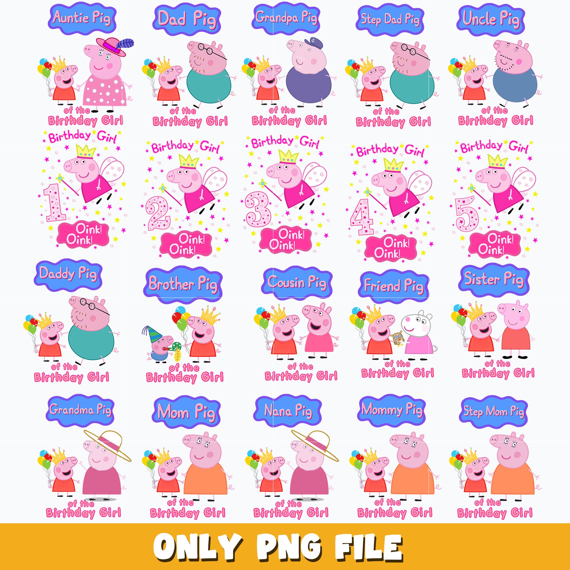 Pepa pig birthday girl bundle png, cartoon png, Digital download ...