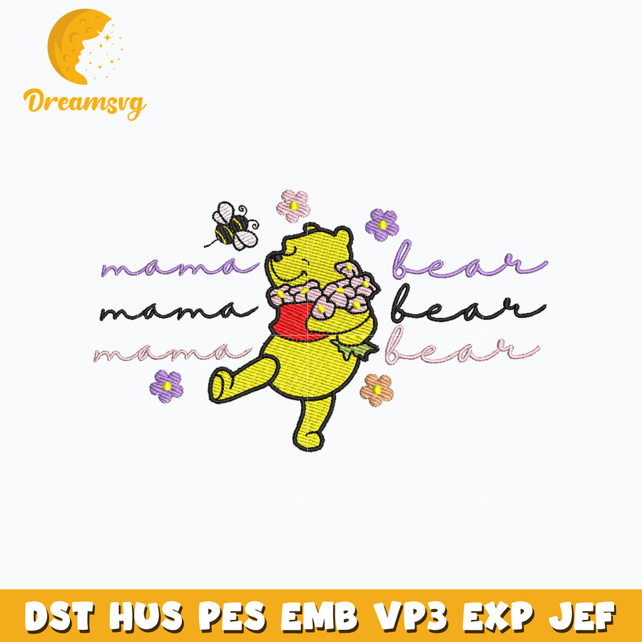 Pooh mama bear embroidery design