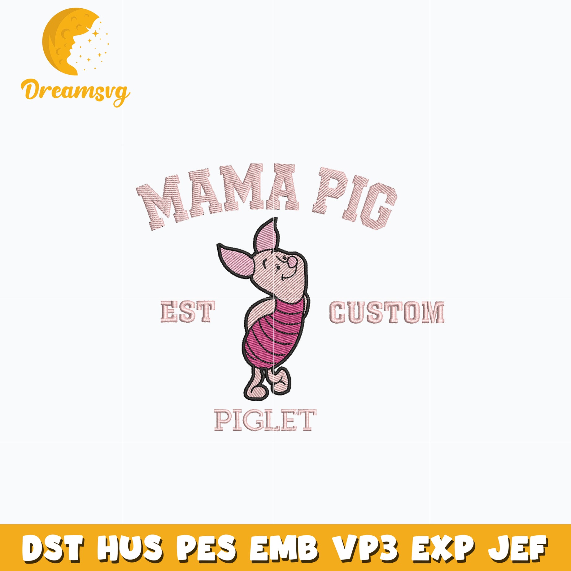 Pooh mama pig est custom embroidery design