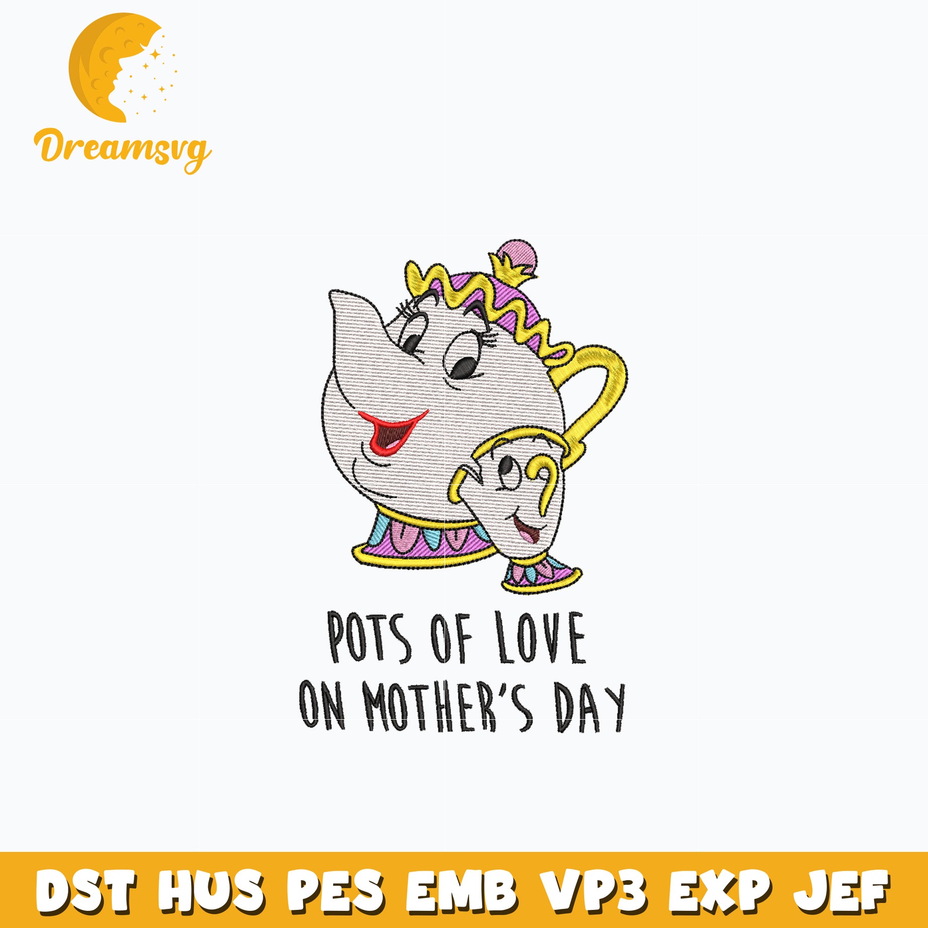 Pots of love on mother's day embroidery design