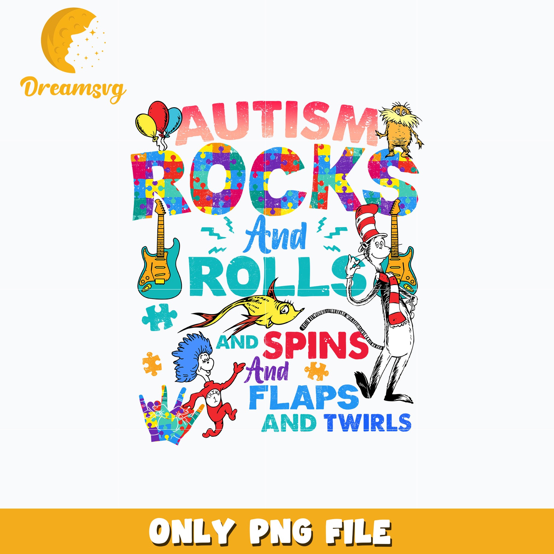 Dr seuss autism rocks and rolls png