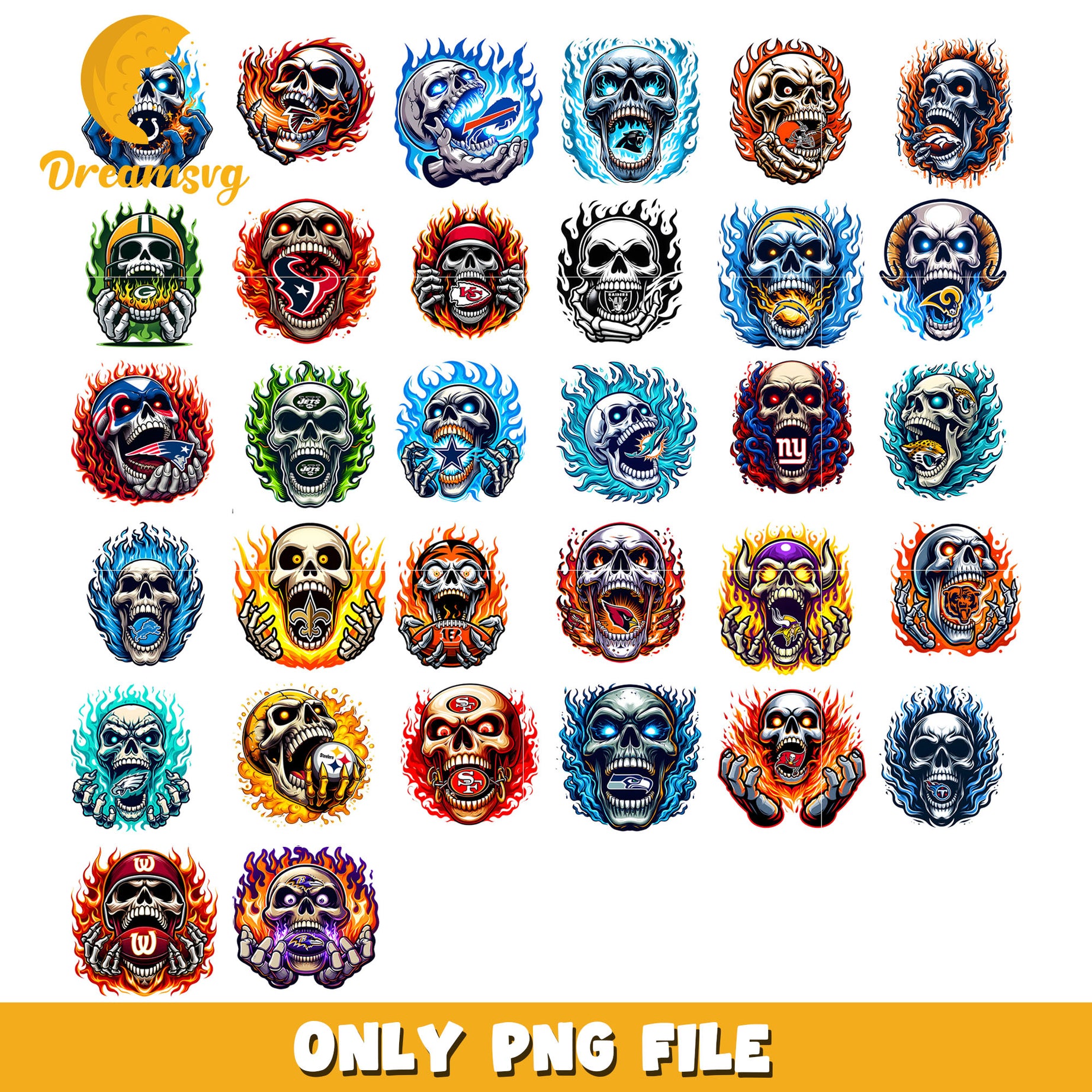 Nfl Skull Collection Logo nfl team skull bundle png, logo design png, nfl png – DreamSVG Store