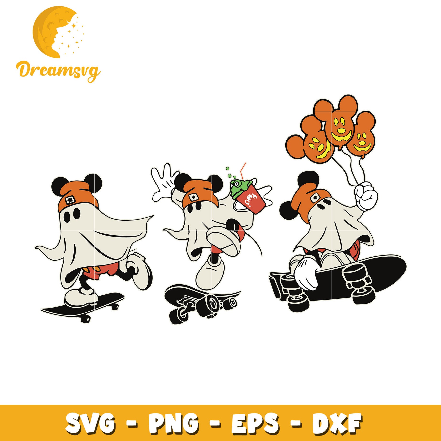 Mickey Mouse Ghost Skateboarding svg