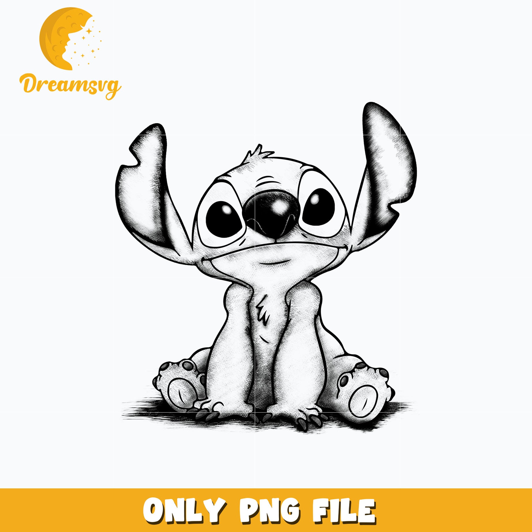 Disney stitch black white design png, digital download