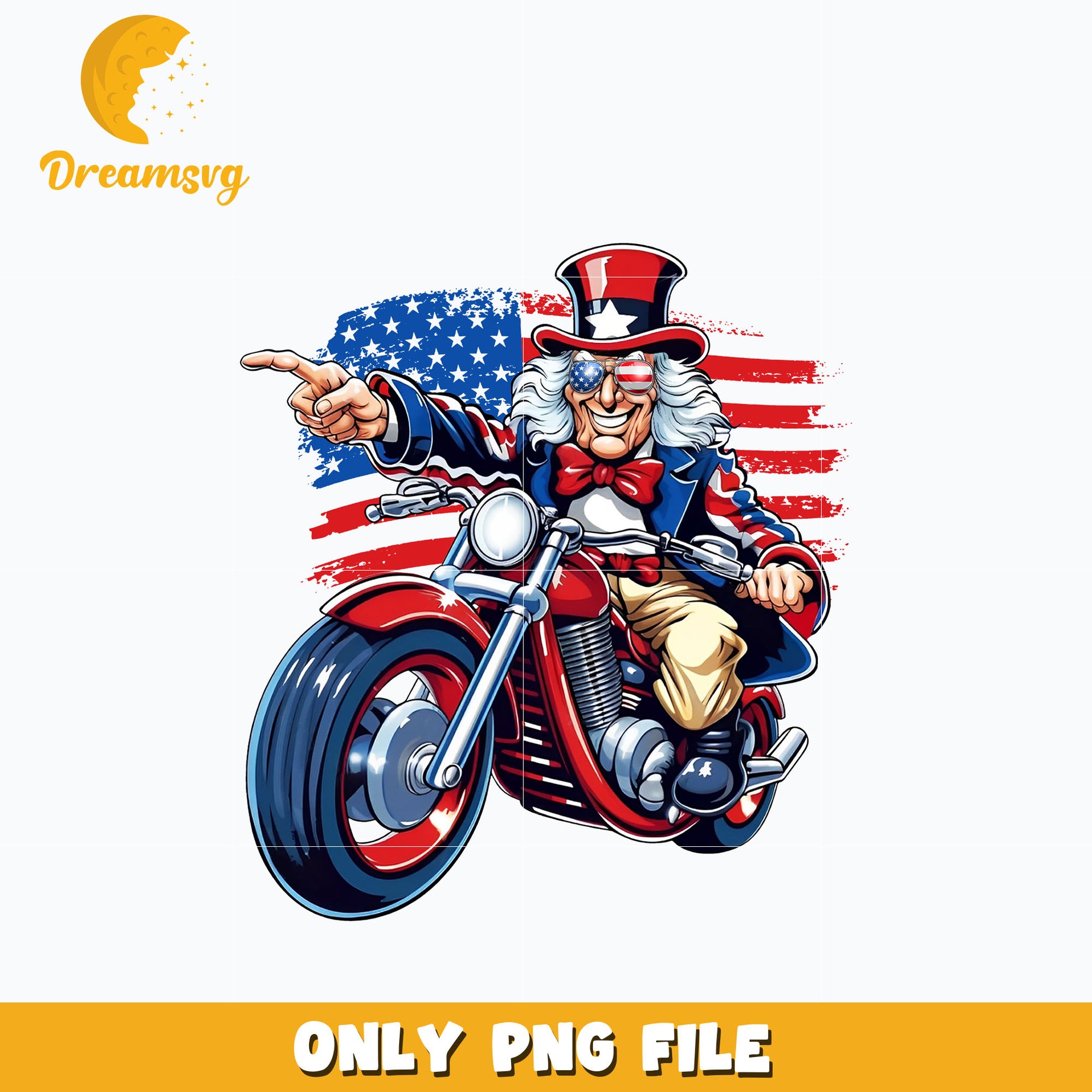 Uncle Sam Motorcycle design Png, 4th of July Png