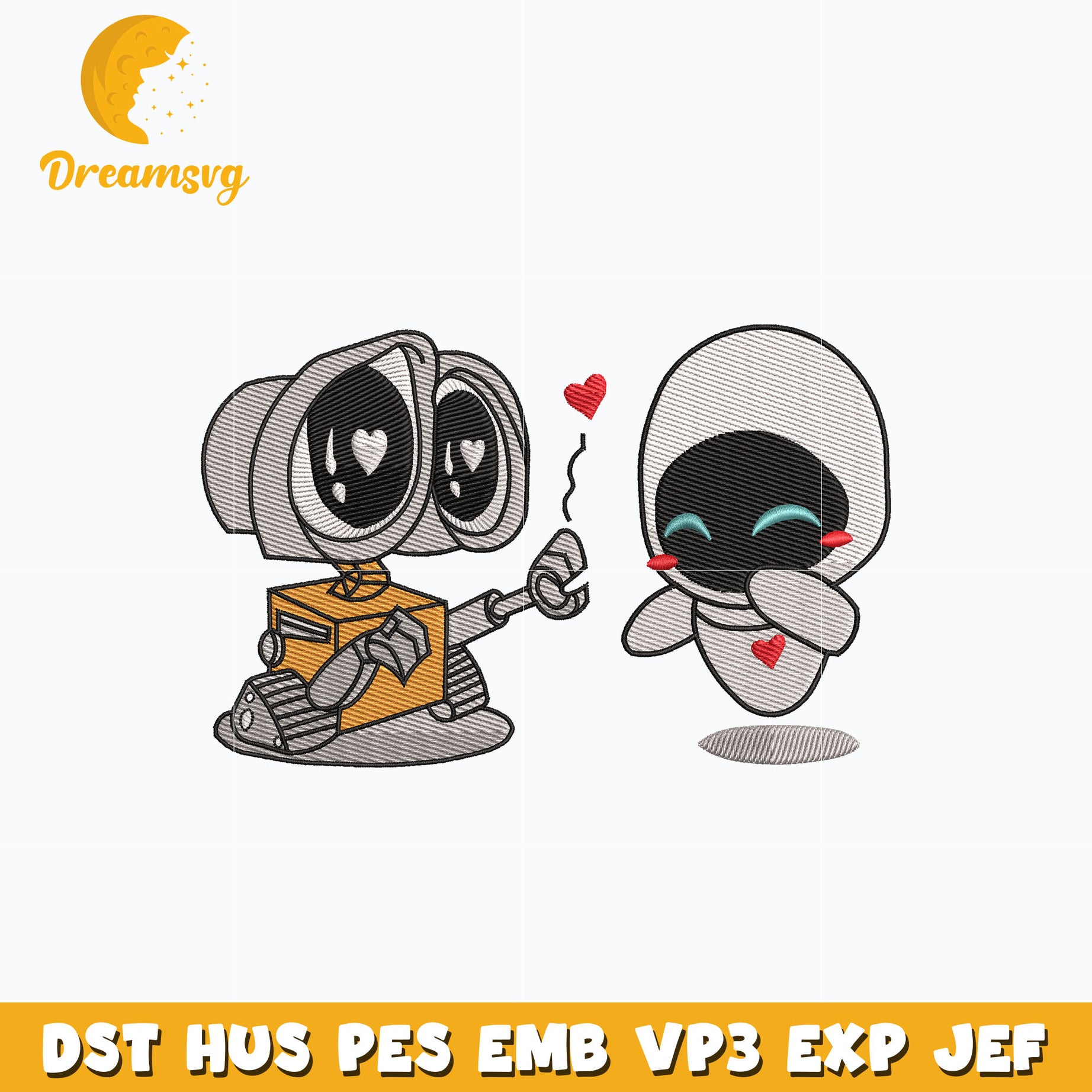 Wall e and eve embroidery design