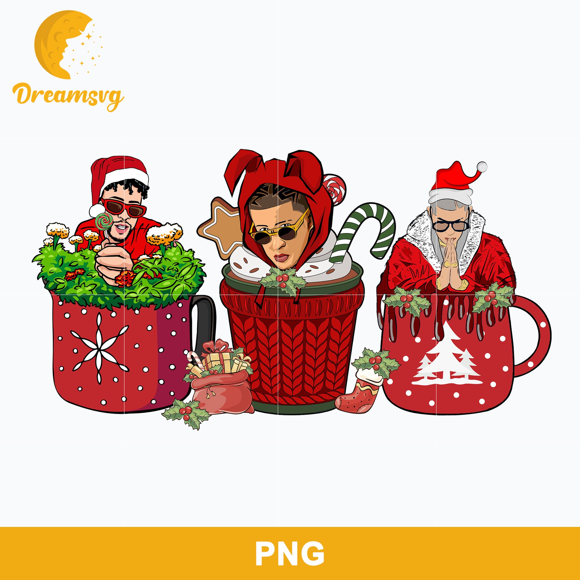 Bad Bunny Merry Christmas Latte Coffee Png