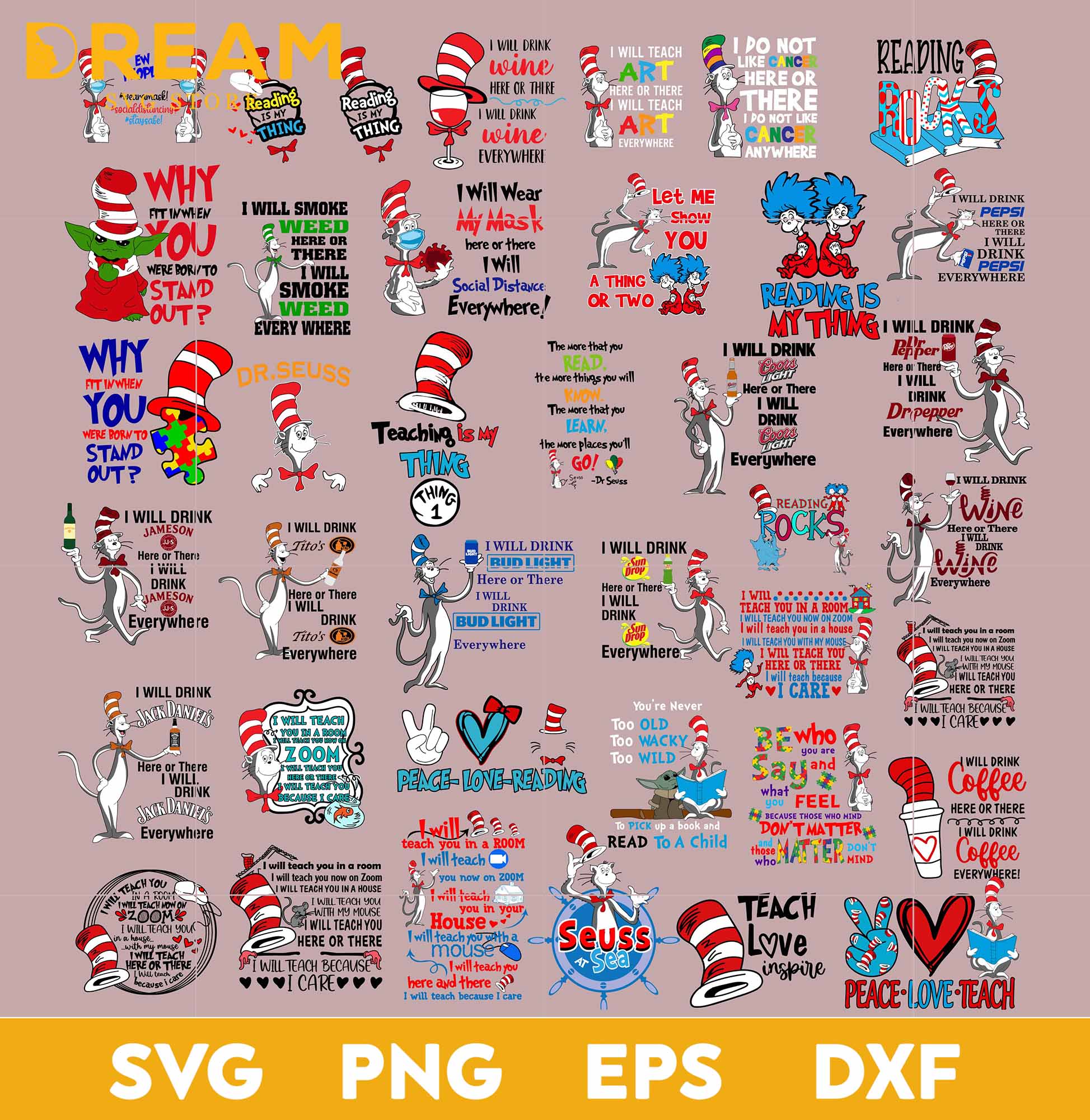 Dr seuss bundle svg, dr seuss svg, dr seuss quotes svg, png, dxf, eps ...