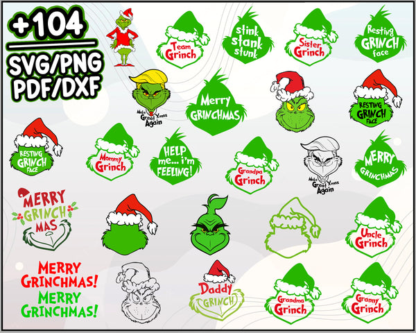 104+ Grinch Face Bundle Christmas SVG, Christmas SVG, PNG DXF EPS File.