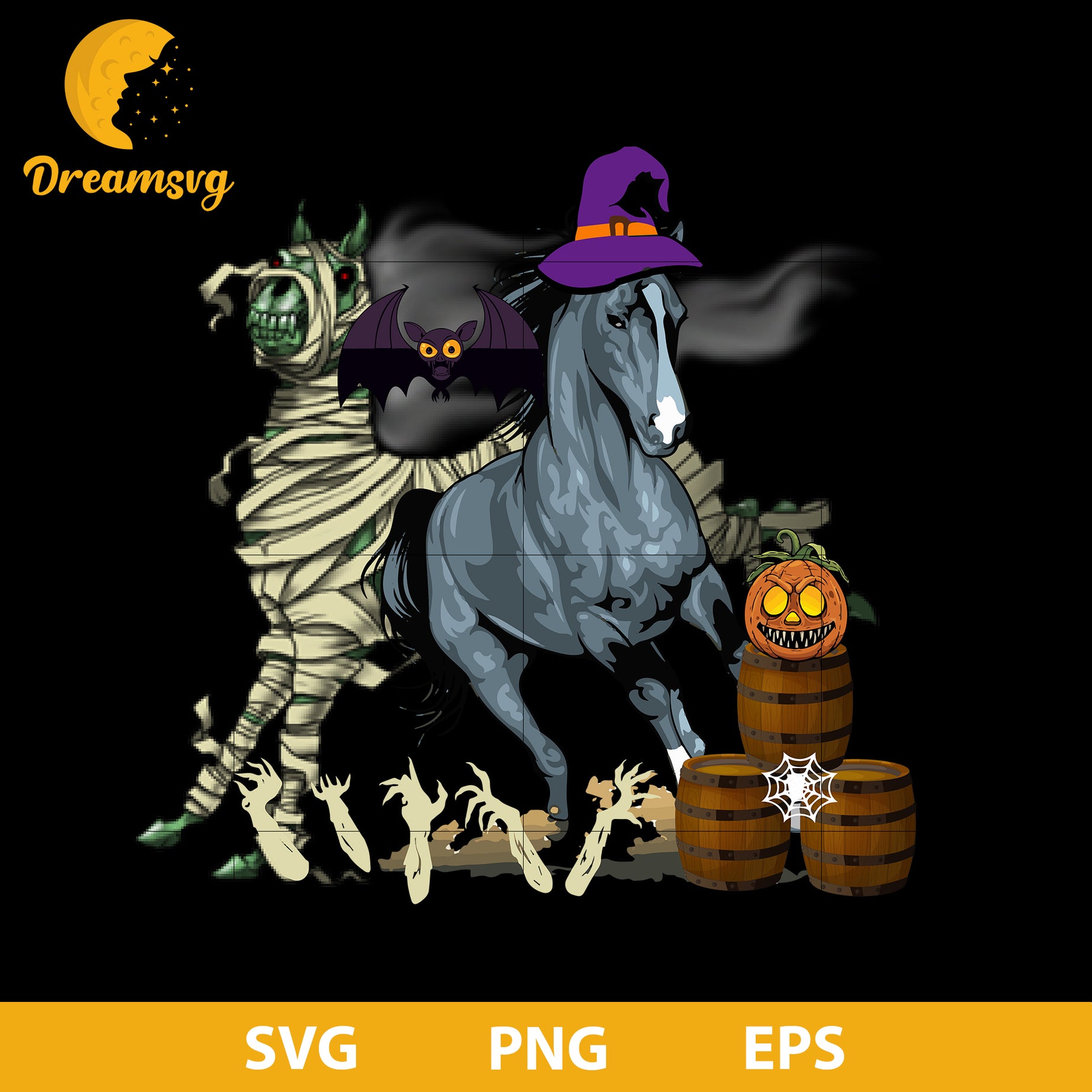Horse wearing a witch’s hat Svg, Halloween svg, png, dxf, eps digital file.