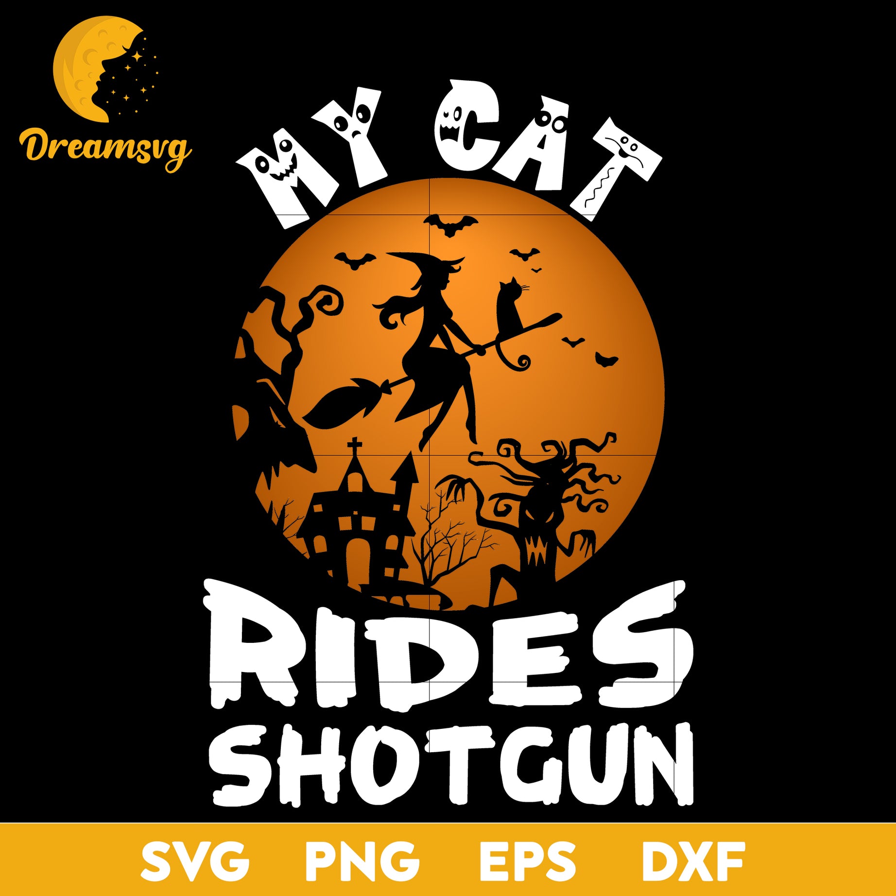 My cat rides shotgun svg, Halloween svg, png, dxf, eps digital file.