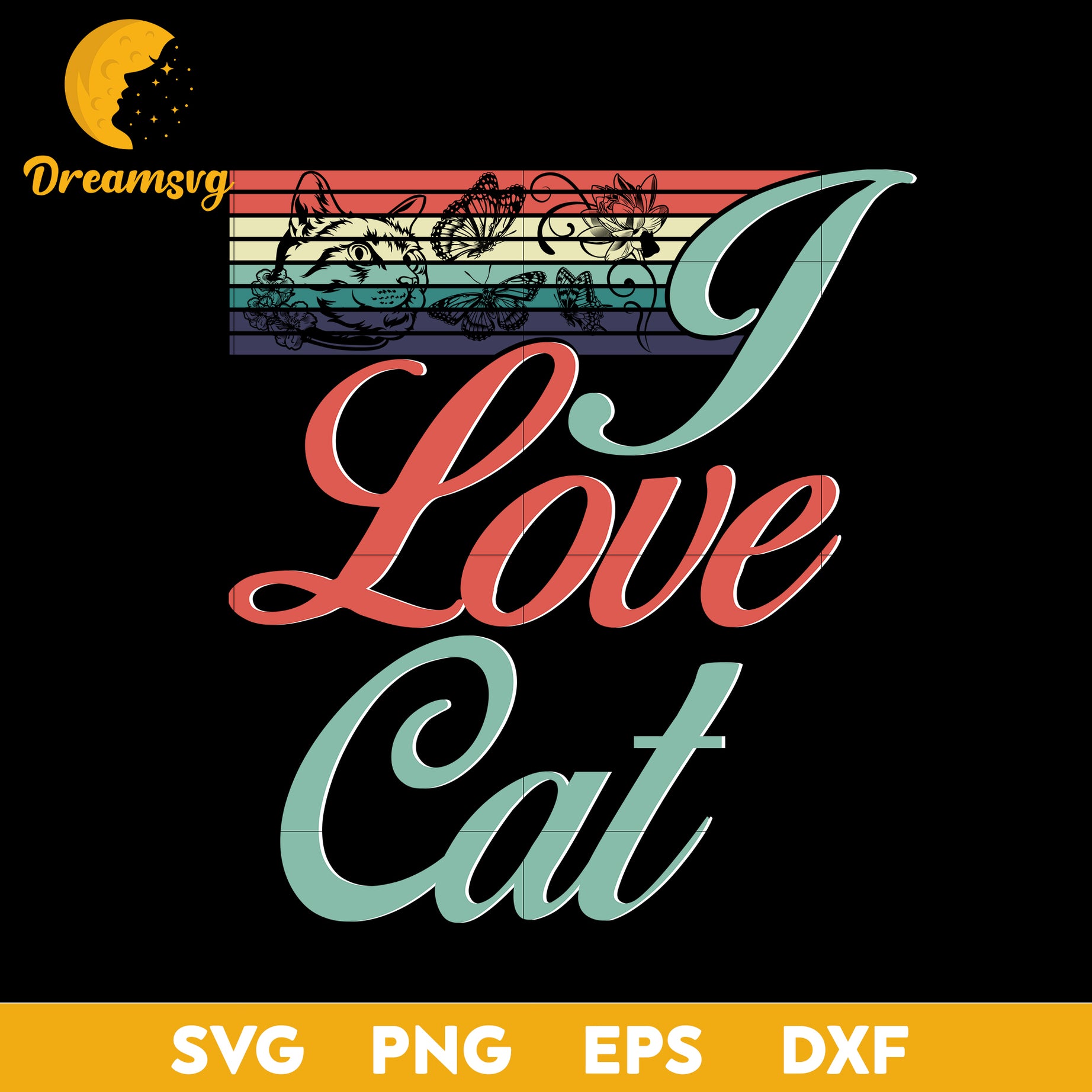 I love cat svg, Halloween svg, png, dxf, eps digital file.