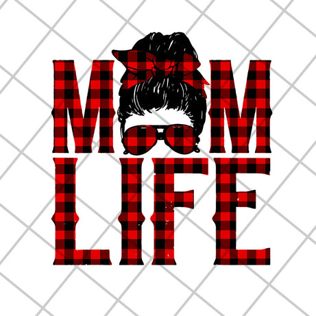 Red plaid messy hair bun mom life svg, Mother's day svg, eps, png, dxf digital file MTD23042140
