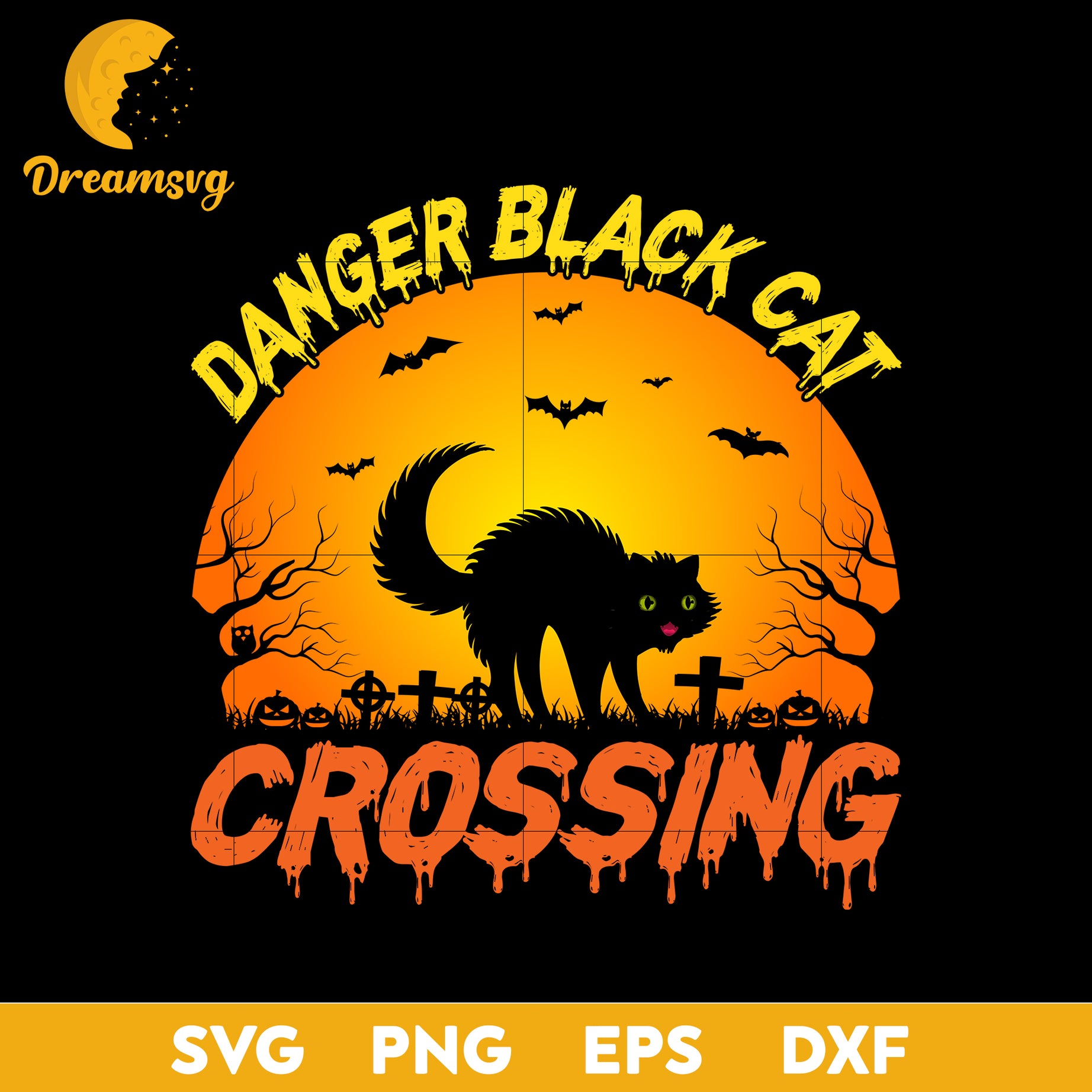 Danger Black Cat Crossing Svg, Halloween svg, png, dxf, eps digital file.