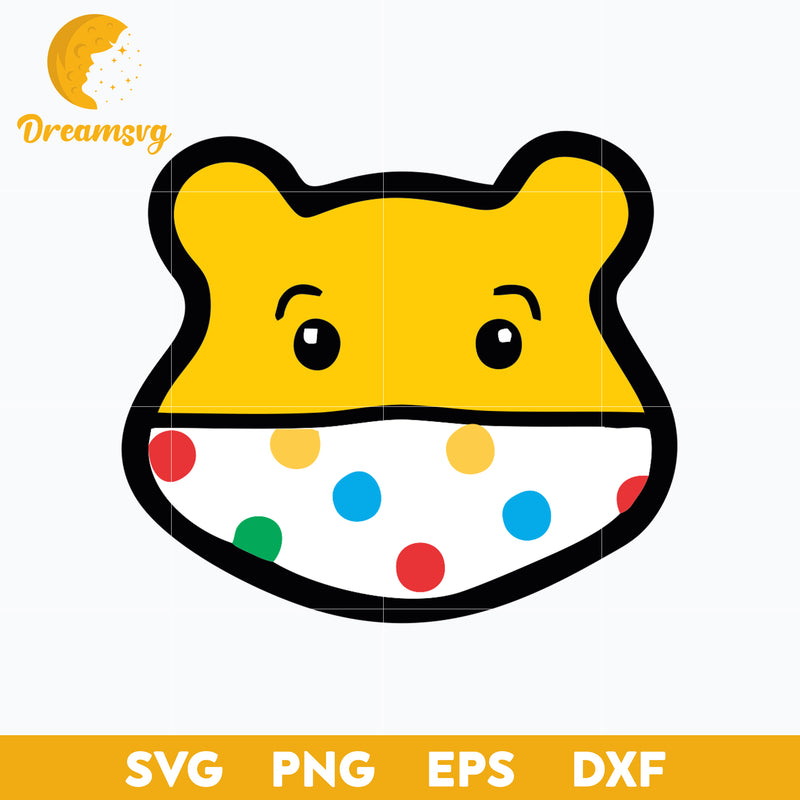 Pudsey Bear Face Mask SVG, Red Nose Day SVG, Cartoon SVG Pudsey Bear Face Mask SVG, Red Nose Day SVG, Cartoon SVG