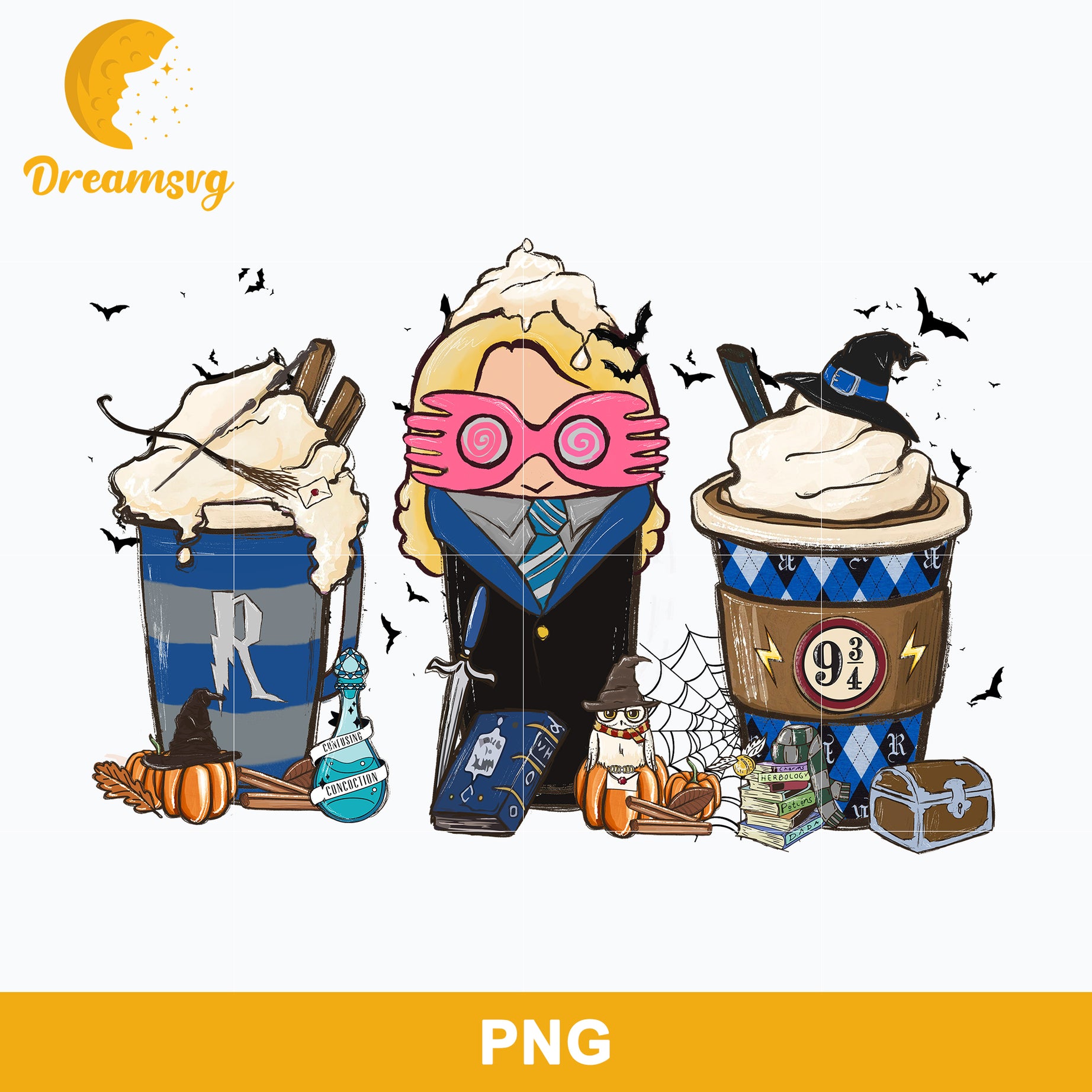 Harry Potter Coffee PNG, Latte Coffee Halloween PNG, Hand Drawn File