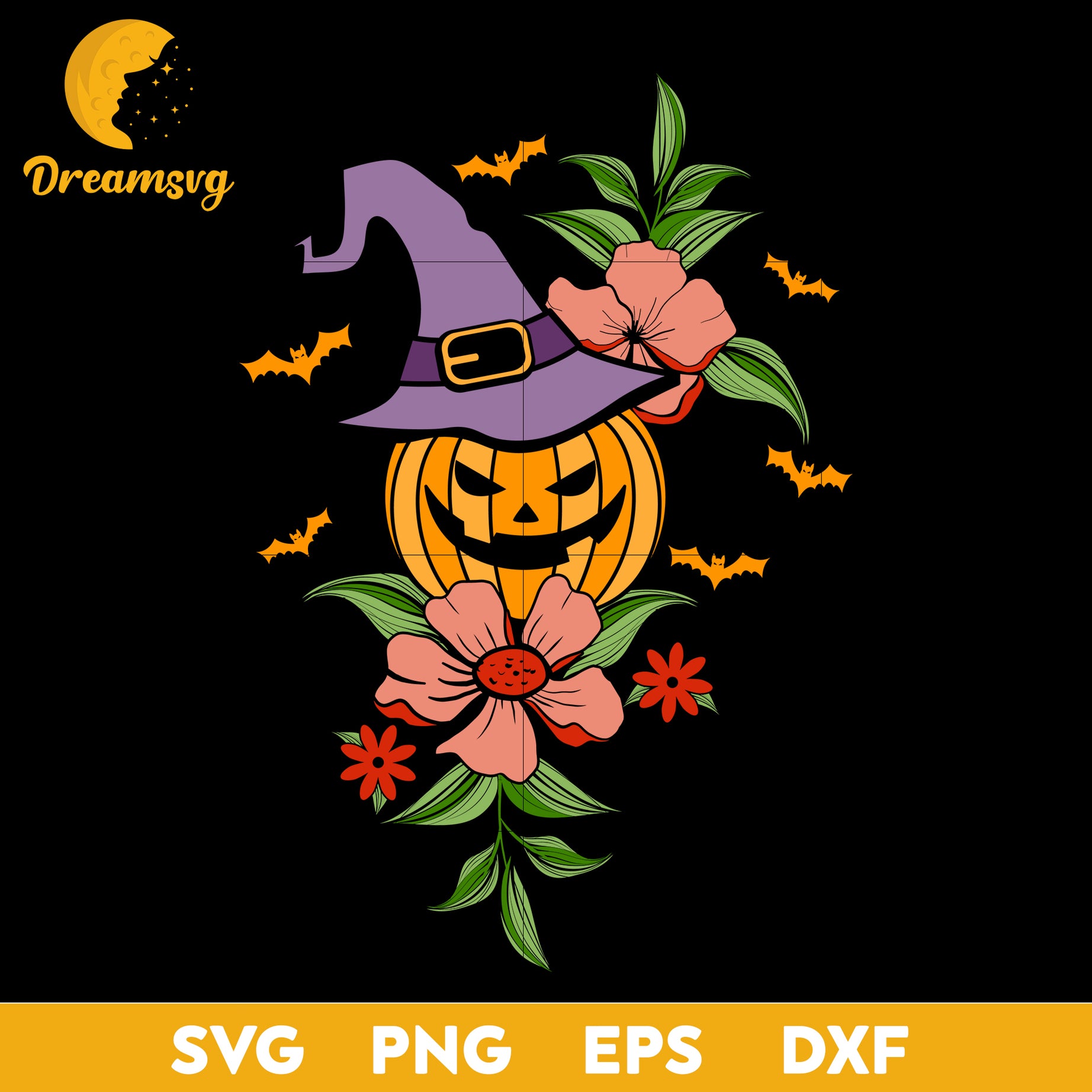 Pumpkin Floral Halloween Witch Hat svg, Halloween svg, png, dxf, eps digital file.
