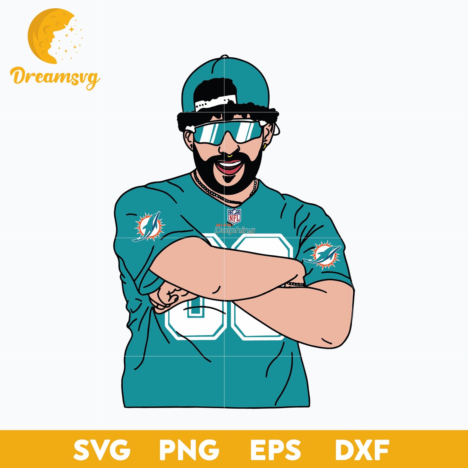 Bad Bunny Miami Dolphins SVG, Miami Dolphins NFL SVG, PNG DXF EPS Digital File