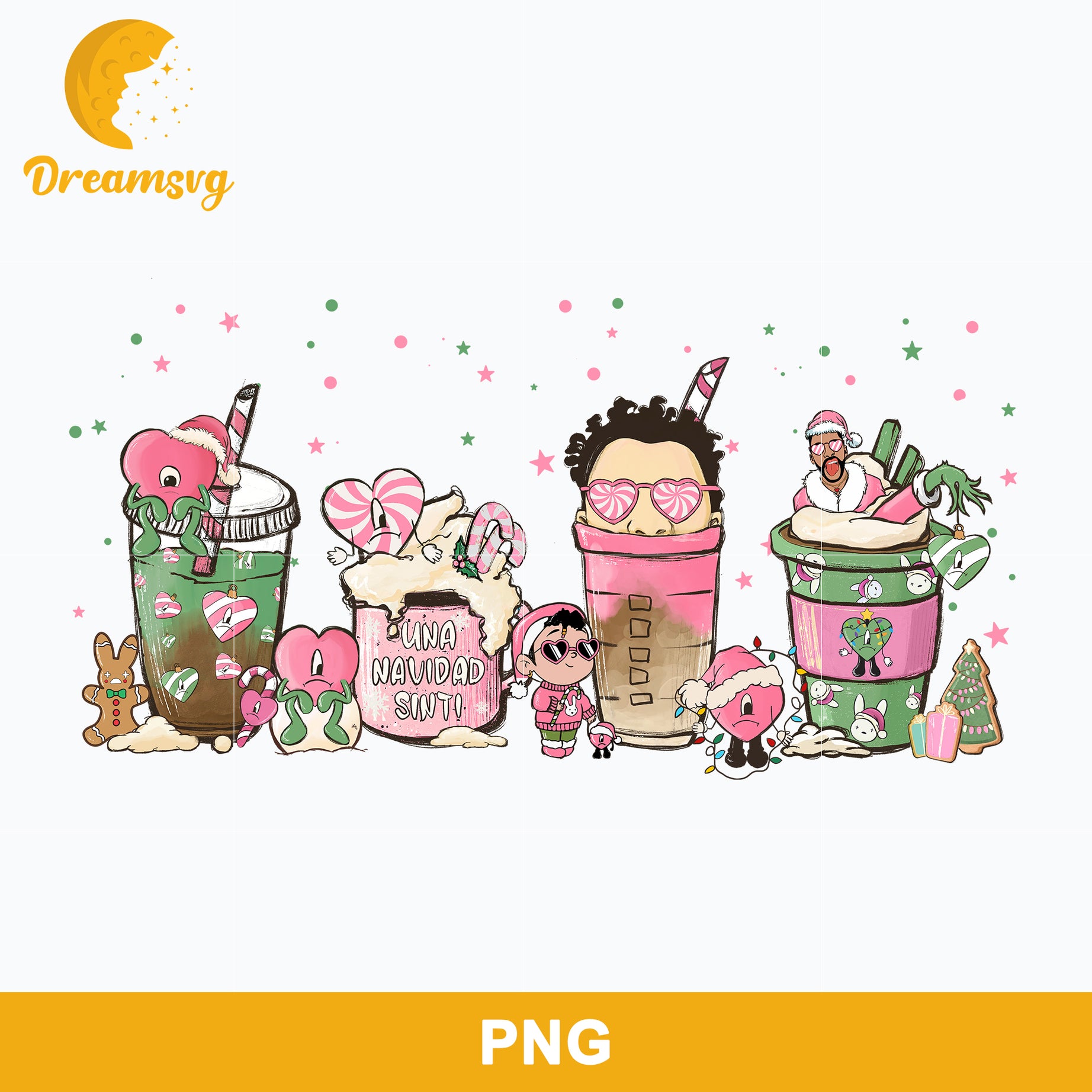 Una Navidad Sin Ti Christmas Coffee PNG, Bunny Coffee Cups PNG