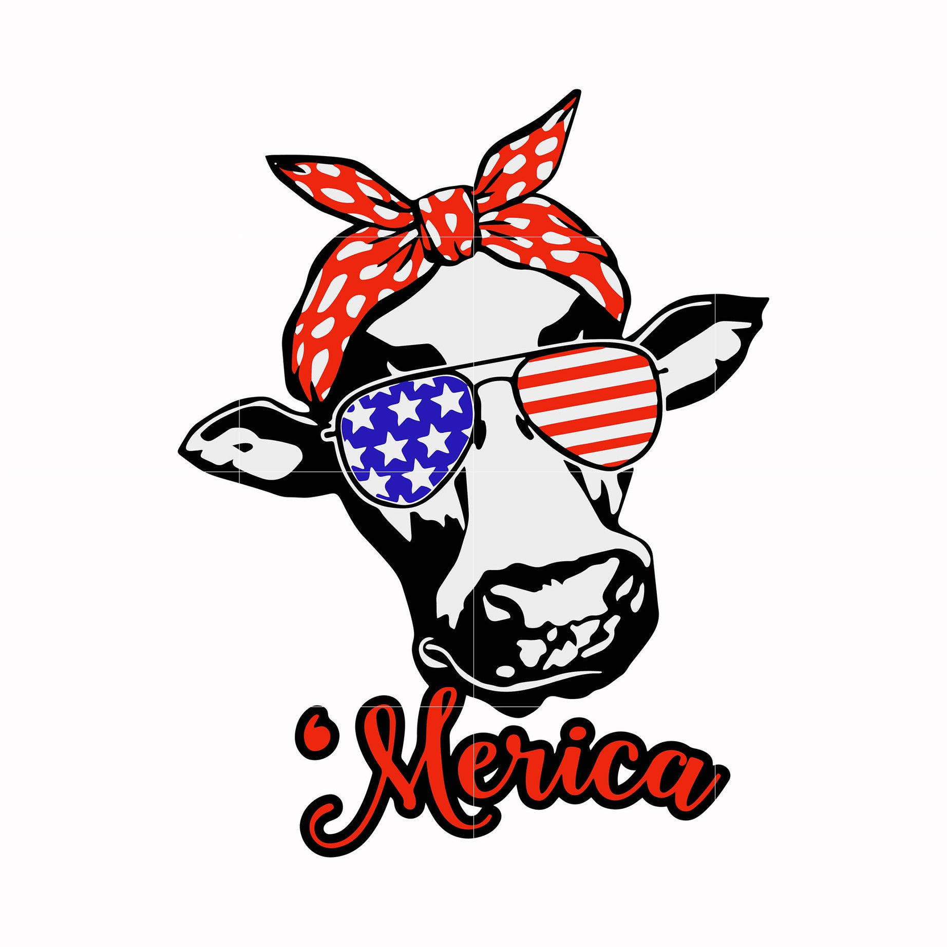 cow head america svg, png, dxf, eps, digital file JULY0020