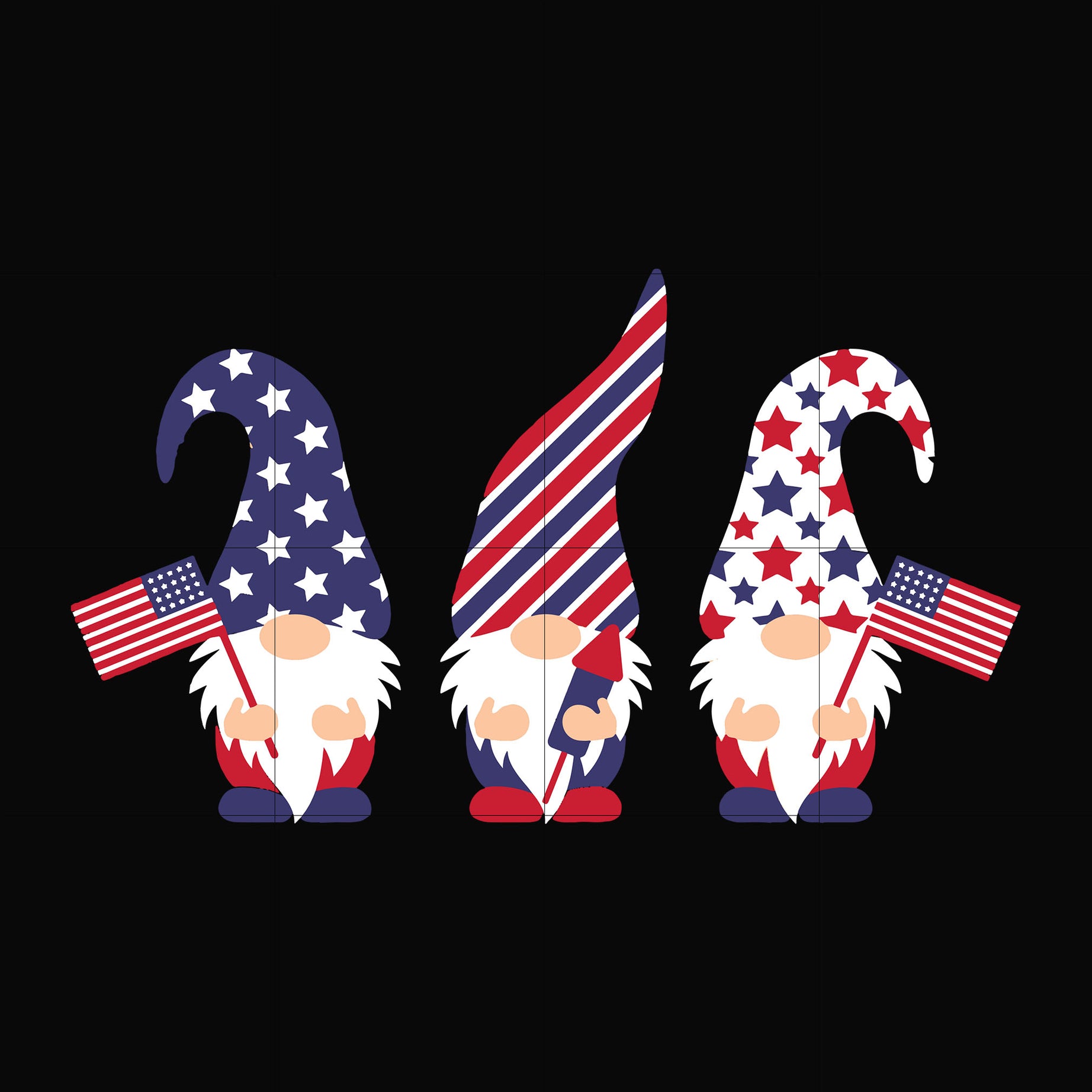gnomes and american flag svg, png, dxf, eps, digital file JULY0082