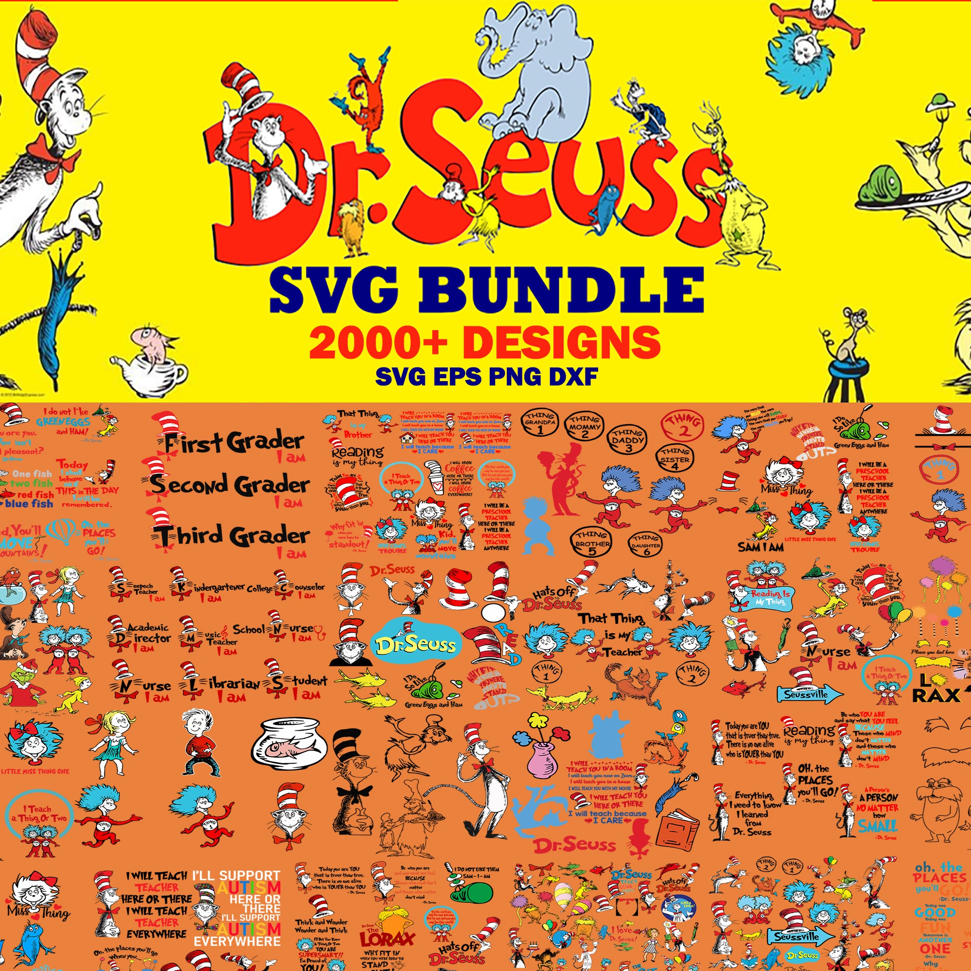Dr seuss bundle svg, dr seuss svg, dr seuss quotes svg, png, dxf, eps digital file