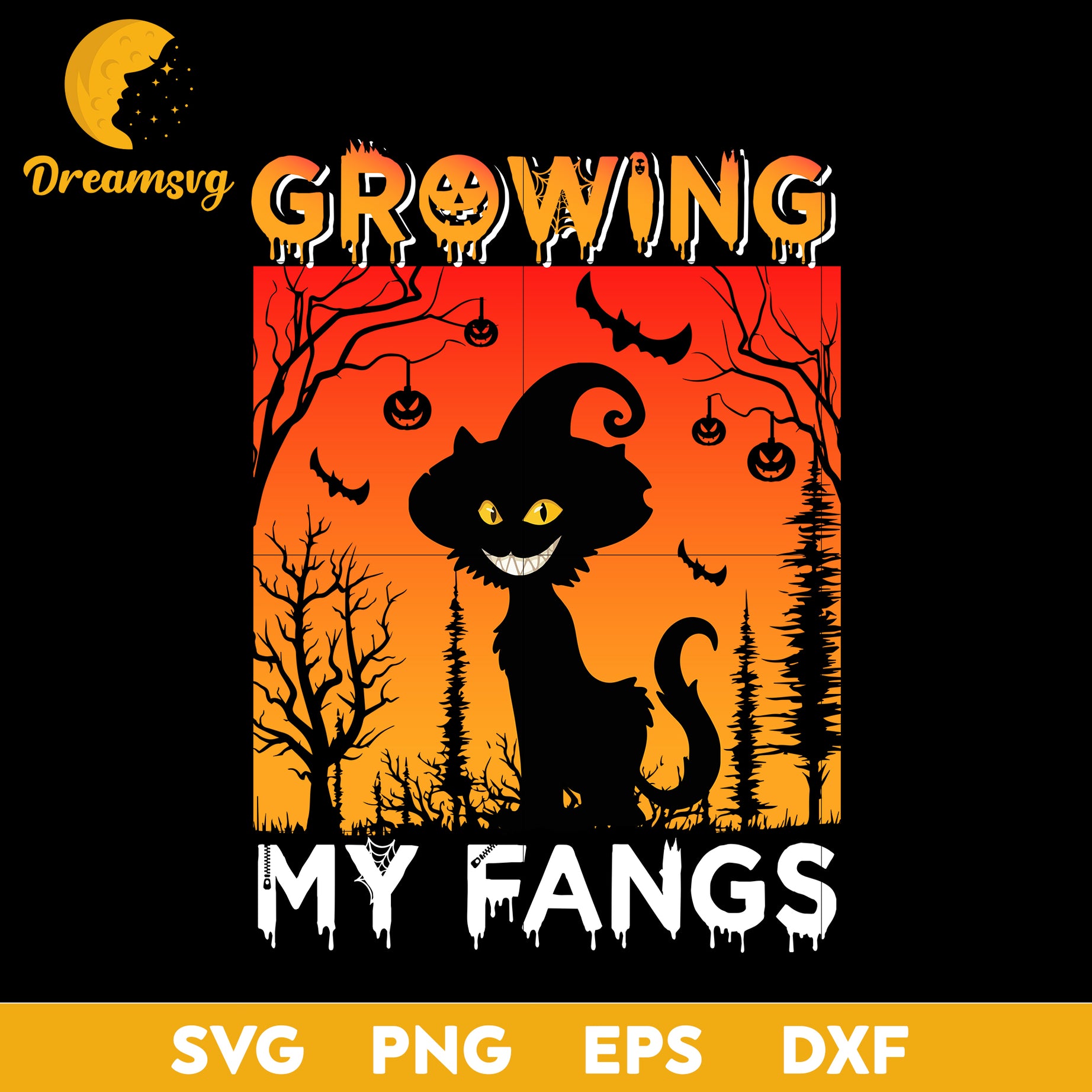 Growing my fangs svg, Halloween svg, png, dxf, eps digital file.