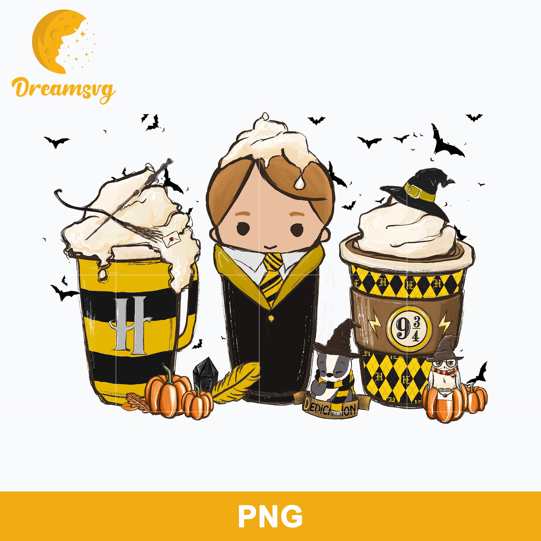 Harry Latte Coffee Cups PNG, Harry Potter Coffee Halloween PNG, Hand Drawn Files