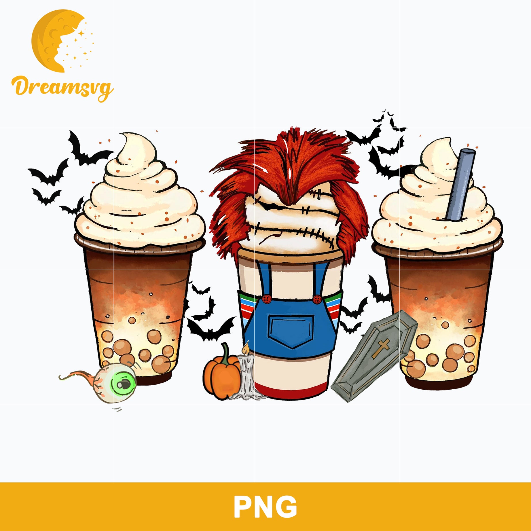 Horror Fall Halloween Coffee Png, Scary Movie Halloween Horror Killers Iced Coffee Png, Horror Halloween Coffee Png