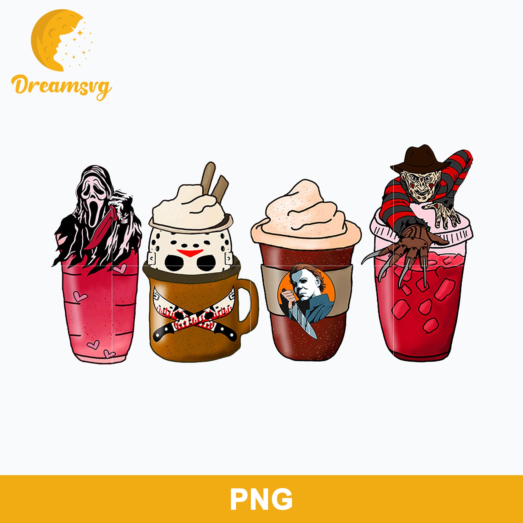 Horror Fall Halloween Coffee Png, Scary Movie Halloween Horror Killers Iced Coffee Png, Horror Halloween Coffee Png