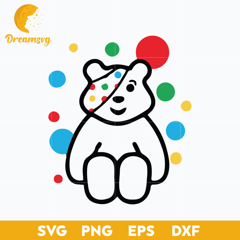 Pudsey Bear Outline SVG, Red Nose Day SVG, Cartoon SVG