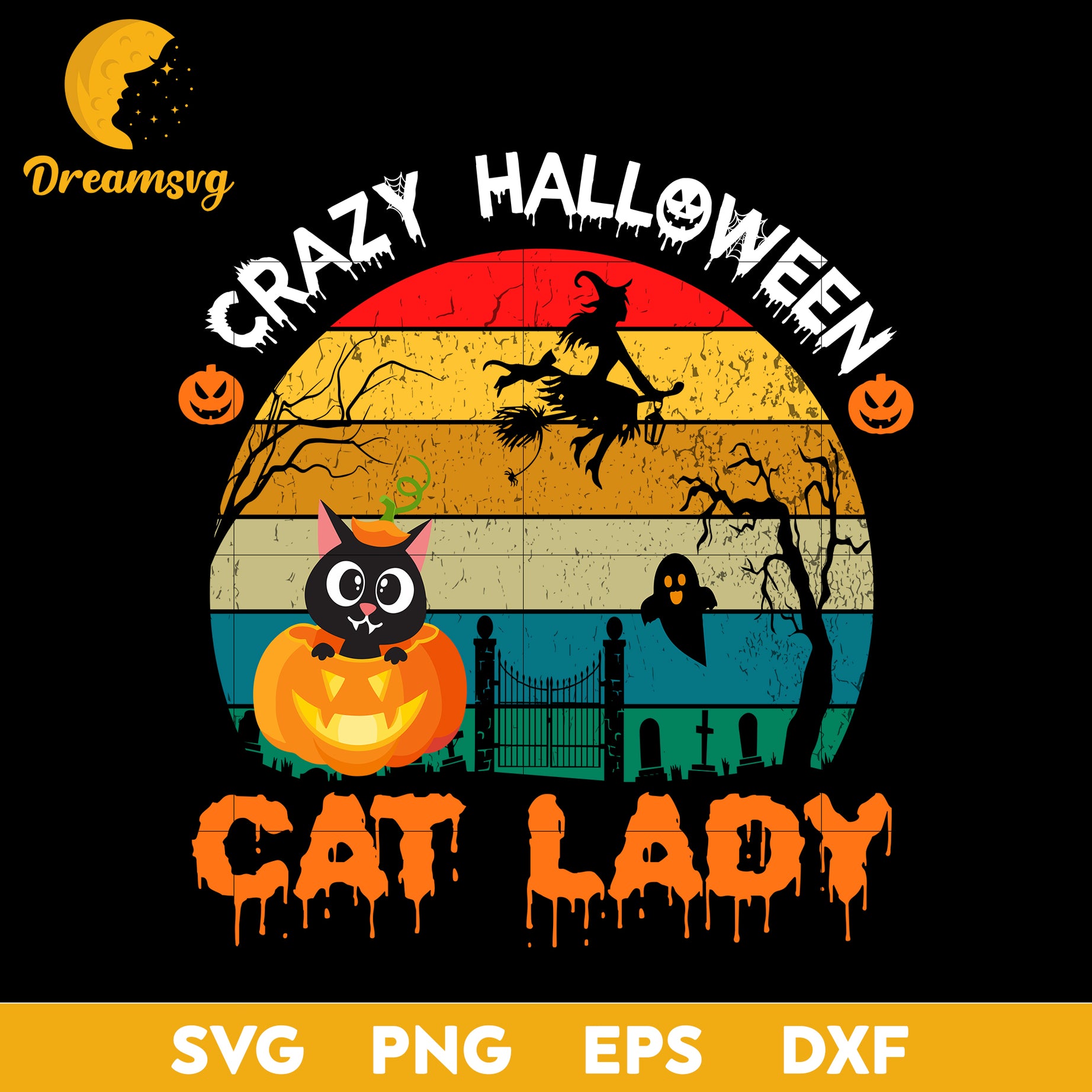 Crazy halloween cat lady svg, Halloween svg, png, dxf, eps digital file.