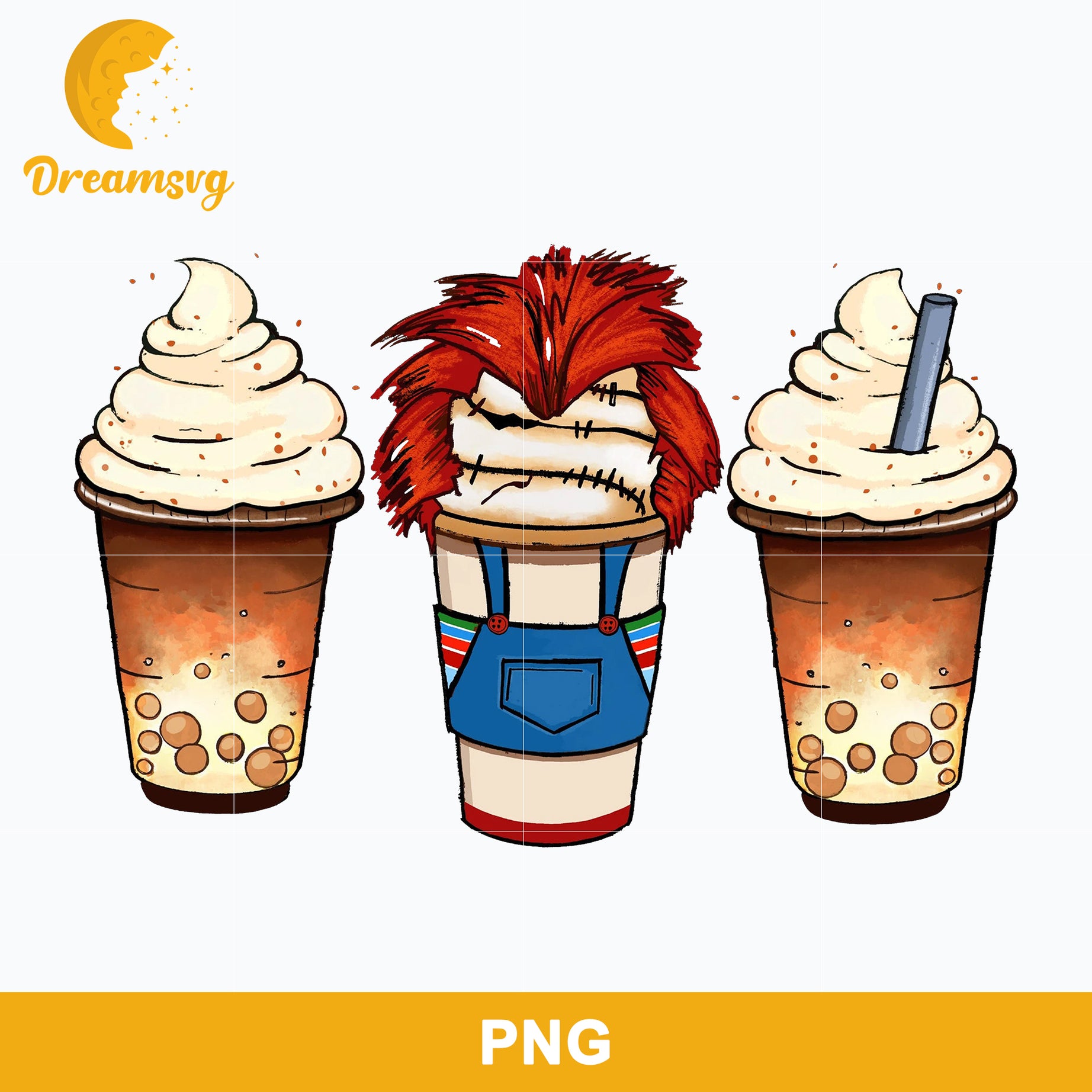 Horror Fall Halloween Coffee Png, Scary Movie Halloween Horror Killers Iced Coffee Png, Horror Halloween Coffee Png